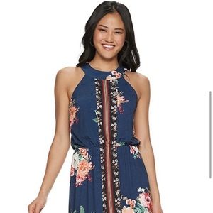 Three Pink Hearts Navy Floral Cameo Maxi Dress Women's  XS NWT trixxi kohls